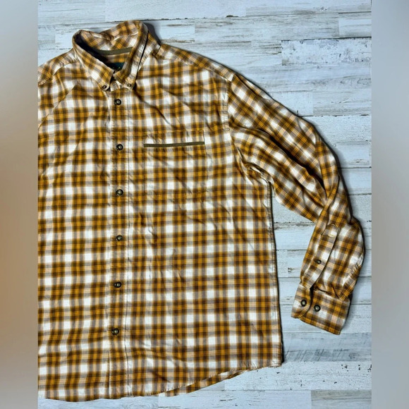 Cabelas Outdoor Gear Long sleeve Button Up Shirt XL Orange Checked - Picture 2 of 11